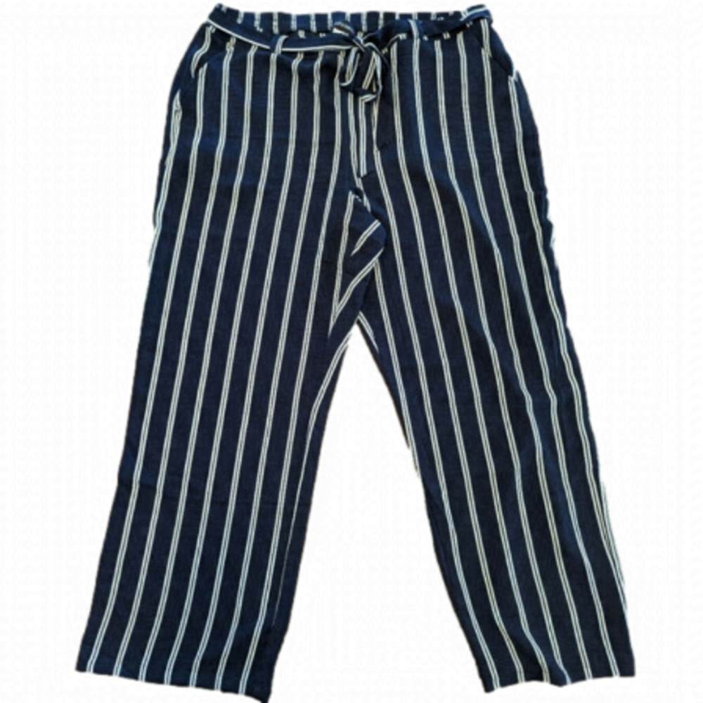 Laura Kent Sheer Navy striped wide leg pants, beach coverage,   Sz16